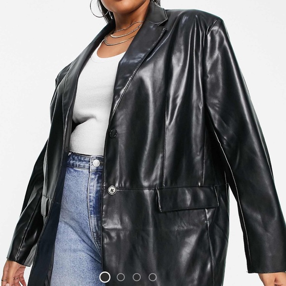 ASOS Curve Jackets & Blazers - ASOS Curve Oversized Black Leather Look Blazer in Black - 14
